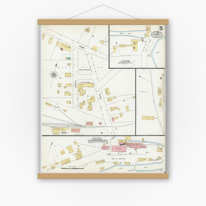 Old map wall art mockup — magnetic wood frame on white wall — Sanborn Fire Insurance Map from Barre, Worcester County, Massachusetts (1905), Sheet #0005