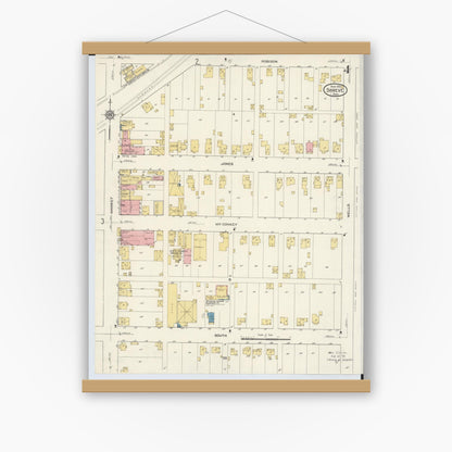 Old map wall art mockup — magnetic wood frame on white wall — Sanborn Fire Insurance Map from Shreve, Wayne County, Ohio (1913), Sheet #0004