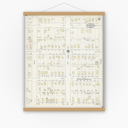 Old map wall art mockup — magnetic wood frame on white wall — Sanborn Fire Insurance Map from Two Harbors, Lake County, Minnesota (1914), Sheet #0006