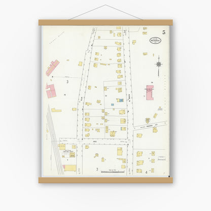 Old map wall art mockup — magnetic wood frame on white wall — Sanborn Fire Insurance Map from Monroe, Orange County, New York (1911), Sheet #0005