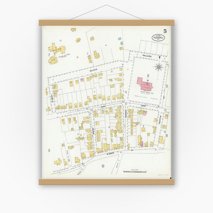 Old map wall art mockup — magnetic wood frame on white wall — Sanborn Fire Insurance Map from Peekskill, Westchester County, New York (1900), Sheet #0005