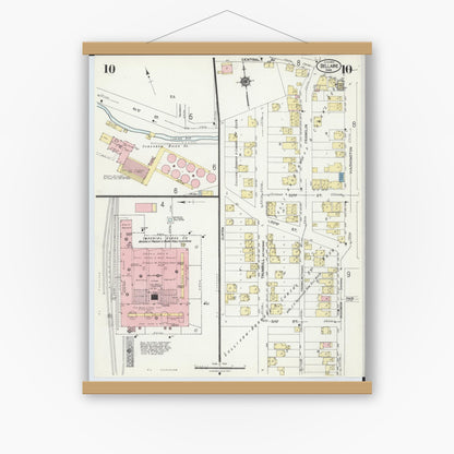 Old map wall art mockup — magnetic wood frame on white wall — Sanborn Fire Insurance Map from Bellaire, Belmont County, Ohio (1924), Sheet #0010