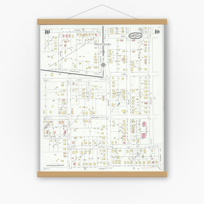 Old map wall art mockup — magnetic wood frame on white wall — Sanborn Fire Insurance Map from Glen Ellyn, Du Page County, Illinois (1929), Sheet #0010