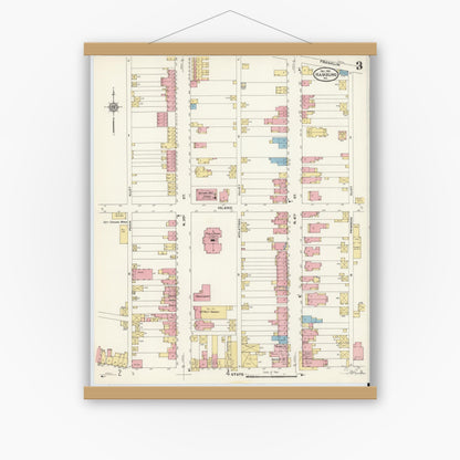 Old map wall art mockup — magnetic wood frame on white wall — Sanborn Fire Insurance Map from Hamburg, Berks County, Pennsylvania (1910), Sheet #0003