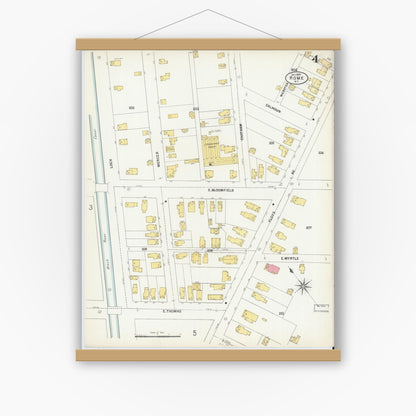 Old map wall art mockup — magnetic wood frame on white wall — Sanborn Fire Insurance Map from Rome, Oneida County, New York (1899), Sheet #0004