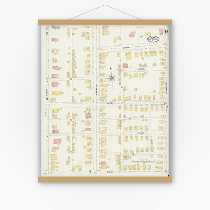 Old map wall art mockup — magnetic wood frame on white wall — Sanborn Fire Insurance Map from Butler, Butler County, Pennsylvania (1906), Sheet #0009