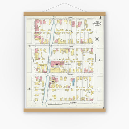 Old map wall art mockup — magnetic wood frame on white wall — Sanborn Fire Insurance Map from Lock Haven, Clinton County, Pennsylvania (1901), Sheet #0003