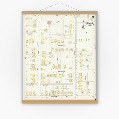 Old map wall art mockup — magnetic wood frame on white wall — Sanborn Fire Insurance Map from Greensburg, Decatur County, Indiana (1906), Sheet #0005