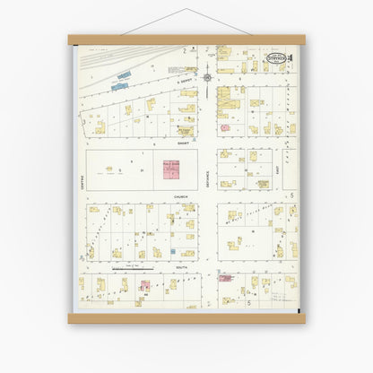 Old map wall art mockup — magnetic wood frame on white wall — Sanborn Fire Insurance Map from Stryker, Williams County, Ohio (1916), Sheet #0004