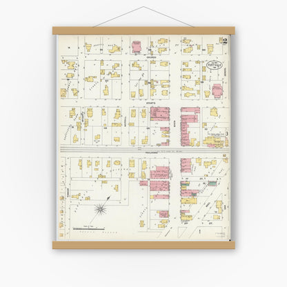 Old map wall art mockup — magnetic wood frame on white wall — Sanborn Fire Insurance Map from Fortville, Hancock County, Indiana (1903), Sheet #0002