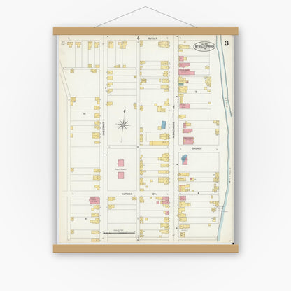 Old map wall art mockup — magnetic wood frame on white wall — Sanborn Fire Insurance Map from Mount Holly Springs, Cumberland County, Pennsylvania (1902), Sheet #0003