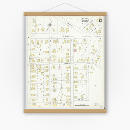 Old map wall art mockup — magnetic wood frame on white wall — Sanborn Fire Insurance Map from Norwalk, Huron County, Ohio (1911), Sheet #0012