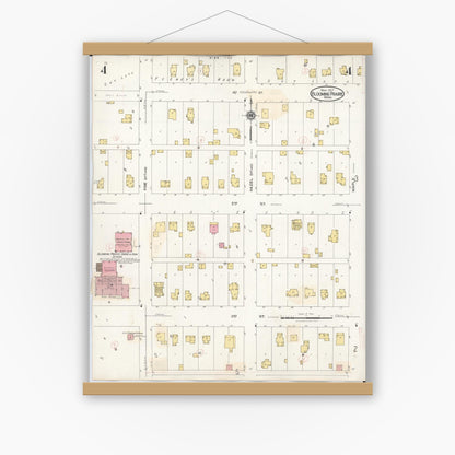 Old map wall art mockup — magnetic wood frame on white wall — Sanborn Fire Insurance Map from Blooming Prairie, Steele County, Minnesota (1937), Sheet #0004