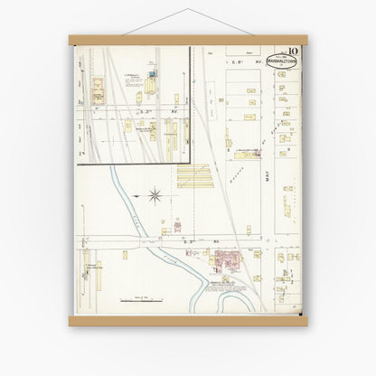 Old map wall art mockup — magnetic wood frame on white wall — Sanborn Fire Insurance Map from Marshalltown, Marshall County, Iowa (1888), Sheet #0010