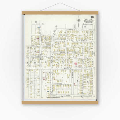 Old map wall art mockup — magnetic wood frame on white wall — Sanborn Fire Insurance Map from Benton Harbor, Berrien County, Michigan (1917), Sheet #0018