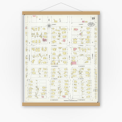 Old map wall art mockup — magnetic wood frame on white wall — Sanborn Fire Insurance Map from Sedalia, Pettis County, Missouri (1908), Sheet #0019