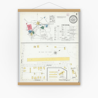 Old map wall art mockup — magnetic wood frame on white wall — Sanborn Fire Insurance Map from Belmont, Middlesex County, Massachusetts (1905), Sheet #0001