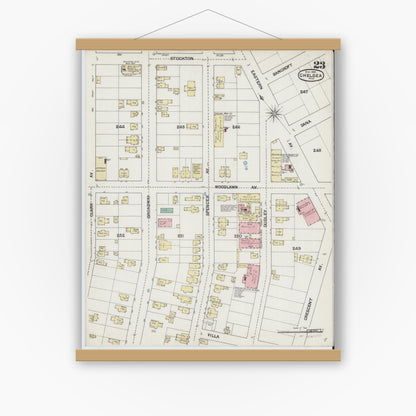 Old map wall art mockup — magnetic wood frame on white wall — Sanborn Fire Insurance Map from Chelsea, Suffolk County, Massachusetts (1889), Sheet #0023