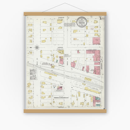 Old map wall art mockup — magnetic wood frame on white wall — Sanborn Fire Insurance Map from Rantoul, Champaign County, Illinois (1902), Sheet #0001