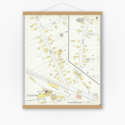 Old map wall art mockup — magnetic wood frame on white wall — Sanborn Fire Insurance Map from Randolph, Norfolk County, Massachusetts (1909), Sheet #0006