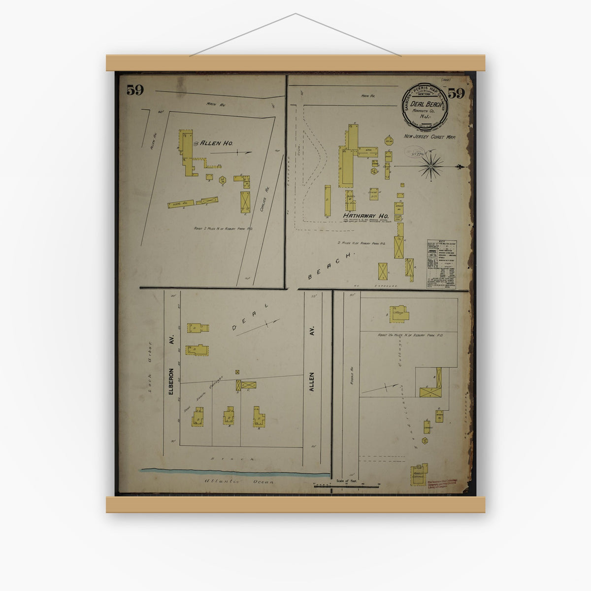 Old map wall art mockup — magnetic wood frame on white wall — Sanborn Fire Insurance Map from New Jersey Coast, New Jersey Coast, New Jersey (1890), Sheet #0059