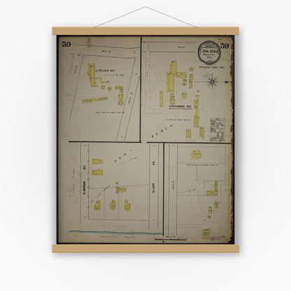 Old map wall art mockup — magnetic wood frame on white wall — Sanborn Fire Insurance Map from New Jersey Coast, New Jersey Coast, New Jersey (1890), Sheet #0059