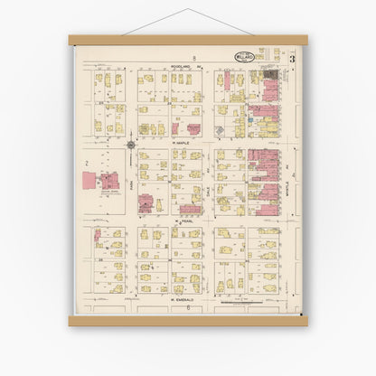 Old map wall art mockup — magnetic wood frame on white wall — Sanborn Fire Insurance Map from Willard, Huron County, Ohio (1922), Sheet #0003