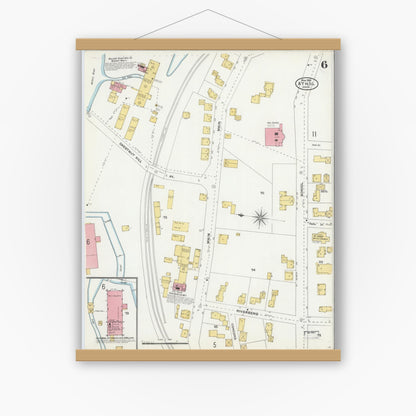 Old map wall art mockup — magnetic wood frame on white wall — Sanborn Fire Insurance Map from Athol, Worcester County, Massachusetts (1905), Sheet #0006