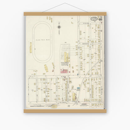 Old map wall art mockup — magnetic wood frame on white wall — Sanborn Fire Insurance Map from Olean, Cattaraugus County, New York (1915), Sheet #0040