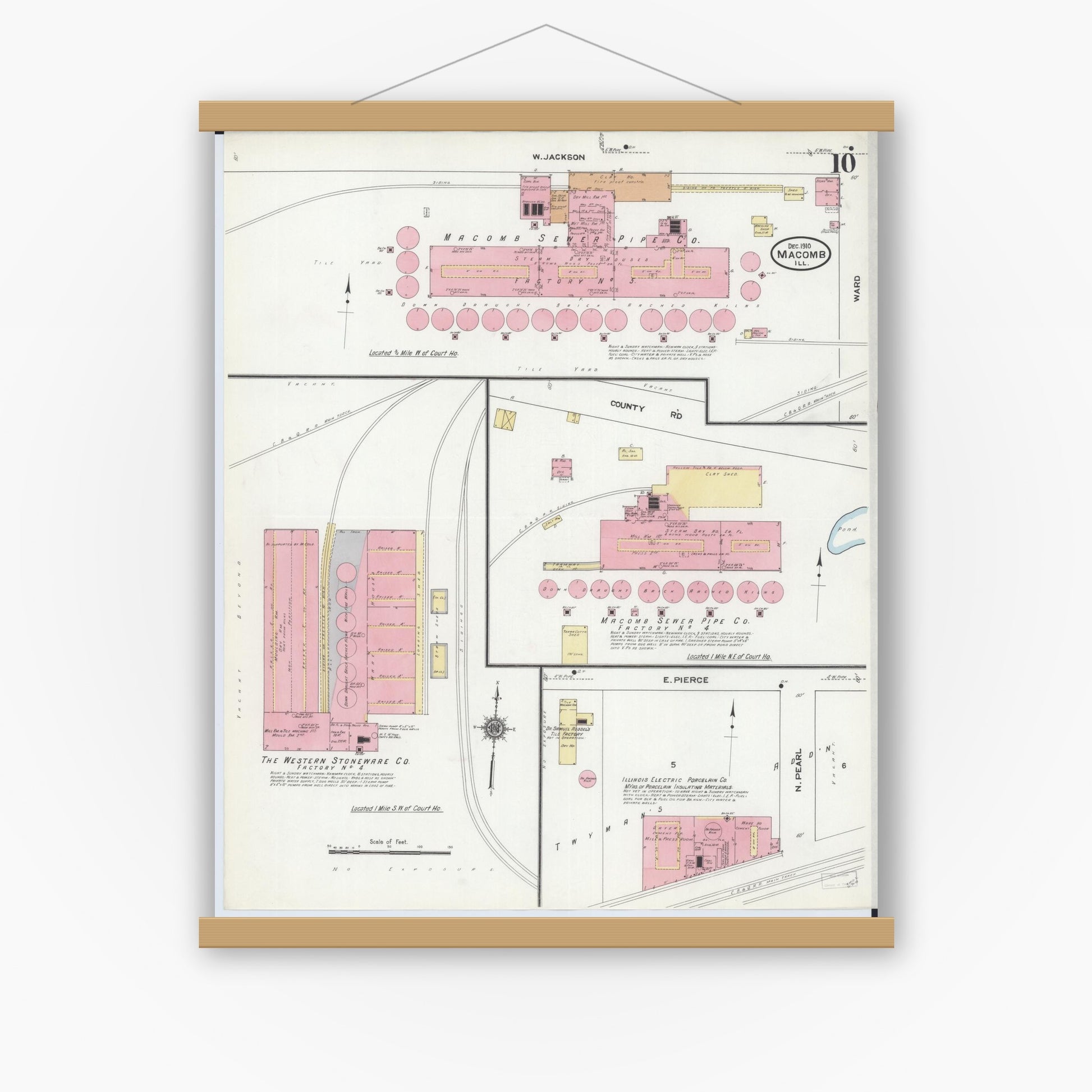 Old map wall art mockup — magnetic wood frame on white wall — Sanborn Fire Insurance Map from Macomb, Mcdonough County, Illinois (1910), Sheet #0010