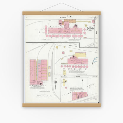 Old map wall art mockup — magnetic wood frame on white wall — Sanborn Fire Insurance Map from Macomb, Mcdonough County, Illinois (1910), Sheet #0010