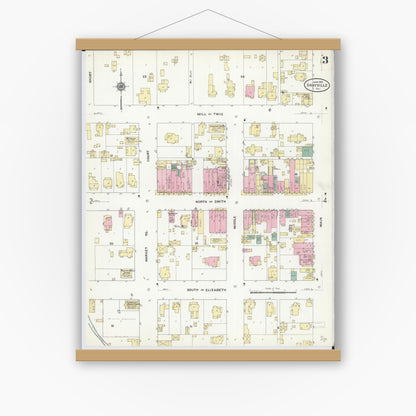 Old map wall art mockup — magnetic wood frame on white wall — Sanborn Fire Insurance Map from Grayville, White And Edwards Counties, Illinois (1910), Sheet #0003