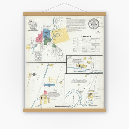 Old map wall art mockup — magnetic wood frame on white wall — Sanborn Fire Insurance Map from Mellen, Ashland County, Wisconsin (1917) - Complete Map Set