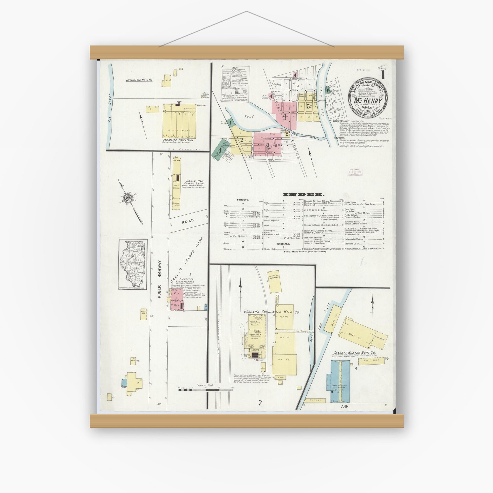 Old map wall art mockup — magnetic wood frame on white wall — Sanborn Fire Insurance Map from McHenry, McHenry County, Illinois (1912) - Complete Map Set