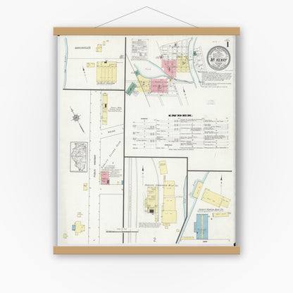 Old map wall art mockup — magnetic wood frame on white wall — Sanborn Fire Insurance Map from McHenry, McHenry County, Illinois (1912) - Complete Map Set