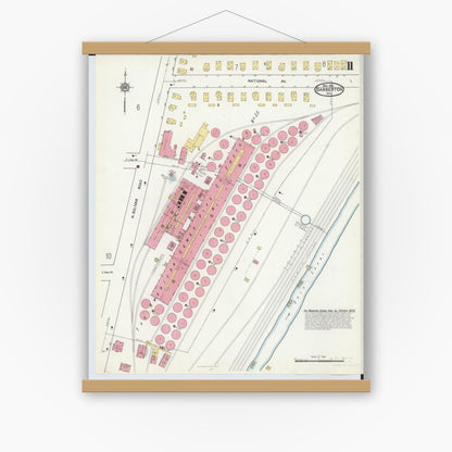 Old map wall art mockup — magnetic wood frame on white wall — Sanborn Fire Insurance Map from Barberton, Summit County, Ohio (1916), Sheet #0011