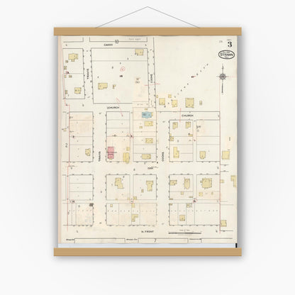 Old map wall art mockup — magnetic wood frame on white wall — Sanborn Fire Insurance Map from Strawn, Palo Pinto County, Texas (1944), Sheet #0003