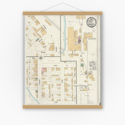 Old map wall art mockup — magnetic wood frame on white wall — Sanborn Fire Insurance Map from Confluence, Somerset County, Pennsylvania (1901), Sheet #0001