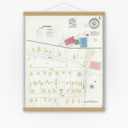 Old map wall art mockup — magnetic wood frame on white wall — Sanborn Fire Insurance Map from Italy, Ellis County, Texas (1904) - Complete Map Set