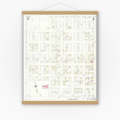 Old map wall art mockup — magnetic wood frame on white wall — Sanborn Fire Insurance Map from McLean, Gray County, Texas (1933), Sheet #0004