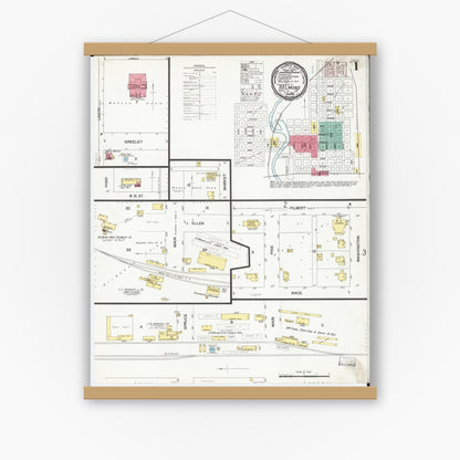 Old map wall art mockup — magnetic wood frame on white wall — Sanborn Fire Insurance Map from Belmond, Wright County, Iowa (1900) â€” Complete Set