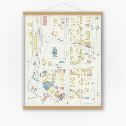 Old map wall art mockup — magnetic wood frame on white wall — Sanborn Fire Insurance Map from Lockport, Niagara County, New York (1898), Sheet #0015