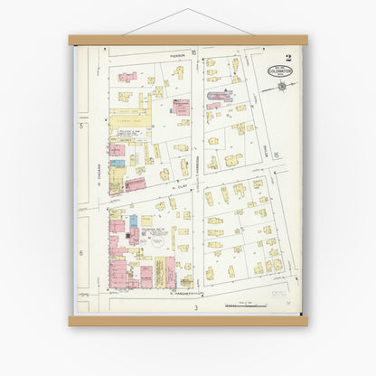 Old map wall art mockup — magnetic wood frame on white wall — Sanborn Fire Insurance Map from Coldwater, Branch County, Michigan (1914), Sheet #0002