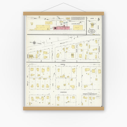 Old map wall art mockup — magnetic wood frame on white wall — Sanborn Fire Insurance Map from Itasca, Hill County, Texas (1912), Sheet #0005