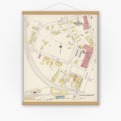 Old map wall art mockup — magnetic wood frame on white wall — Sanborn Fire Insurance Map from Framingham, Middlesex County, Massachusetts (1922), Sheet #0004