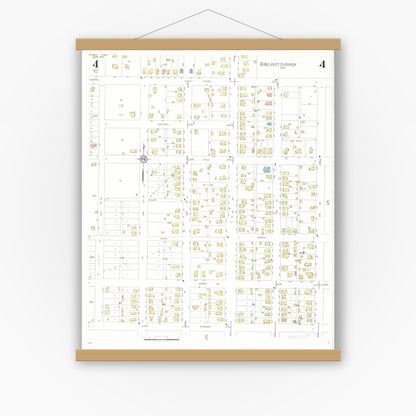 Old map wall art mockup — magnetic wood frame on white wall — Sanborn Fire Insurance Map from Perry, Dallas County, Iowa (1933), Sheet #0004