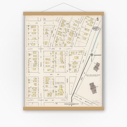 Old map wall art mockup — magnetic wood frame on white wall — Sanborn Fire Insurance Map from Bemidji, Beltrami County, Minnesota (1922), Sheet #0005