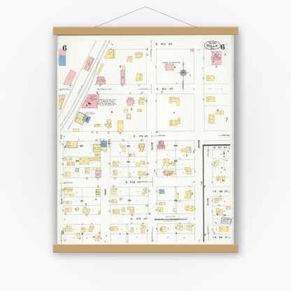 Old map wall art mockup — magnetic wood frame on white wall — Sanborn Fire Insurance Map from Rolla, Phelps County, Missouri (1924), Sheet #0006