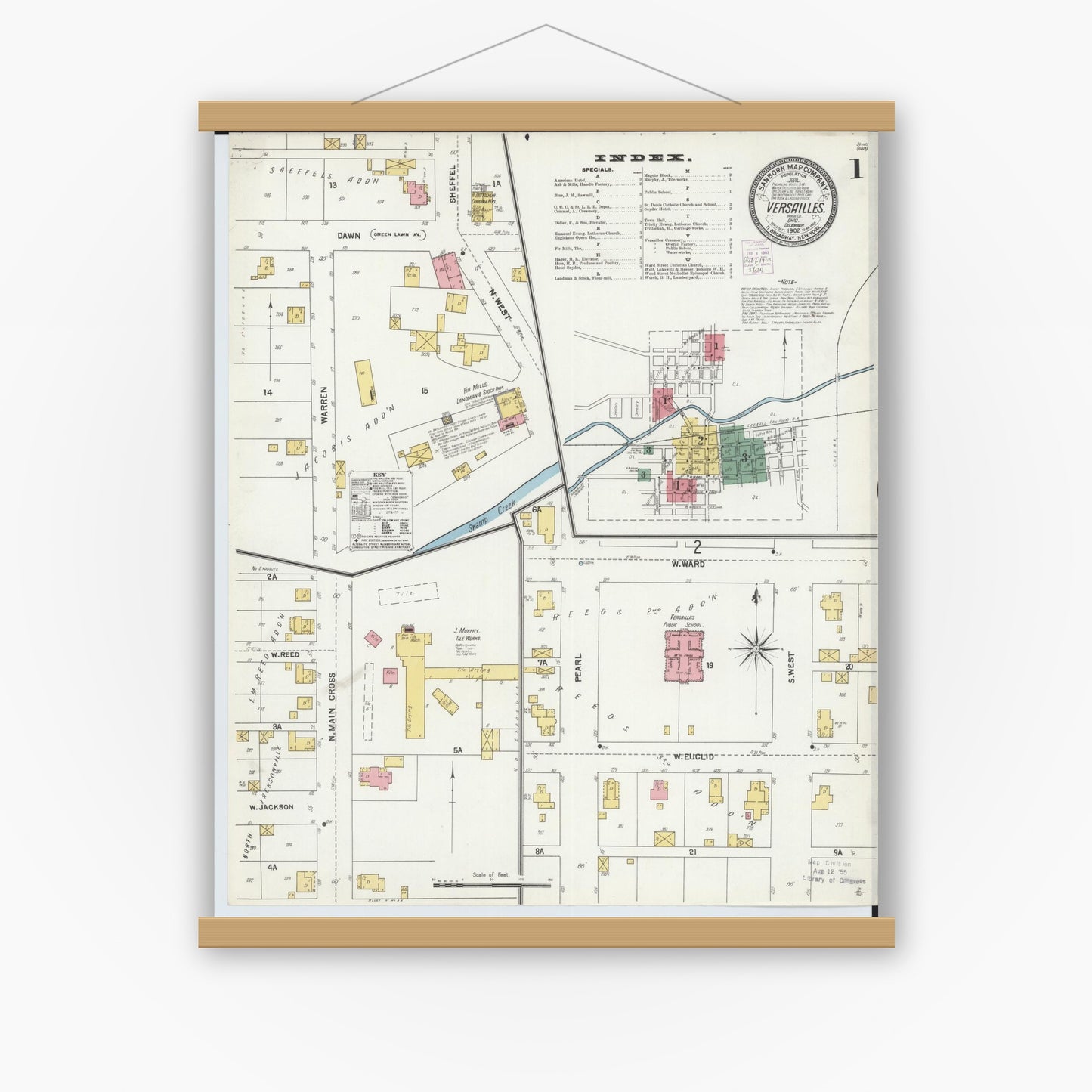 Old map wall art mockup — magnetic wood frame on white wall — Sanborn Fire Insurance Map from Versailles, Darke County, Ohio (1902) - Complete Map Set