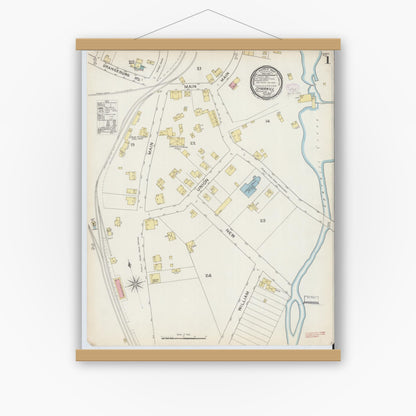 Old map wall art mockup — magnetic wood frame on white wall — Sanborn Fire Insurance Map from Sparkill, Rockland County, New York (1893) - Complete Map Set
